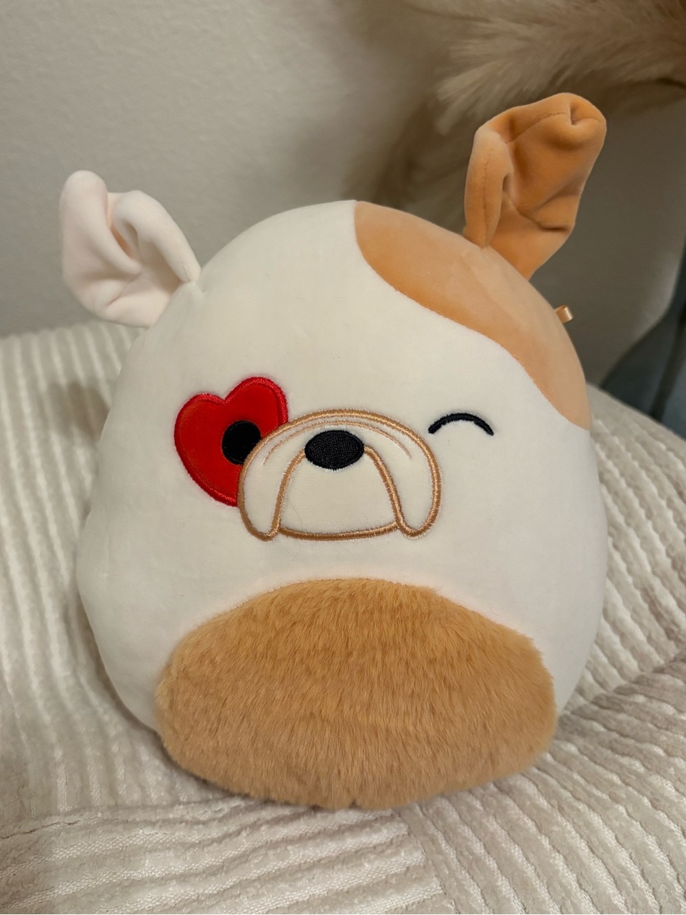 Squishmallows White Tan and Red Heart Puppy Plush
